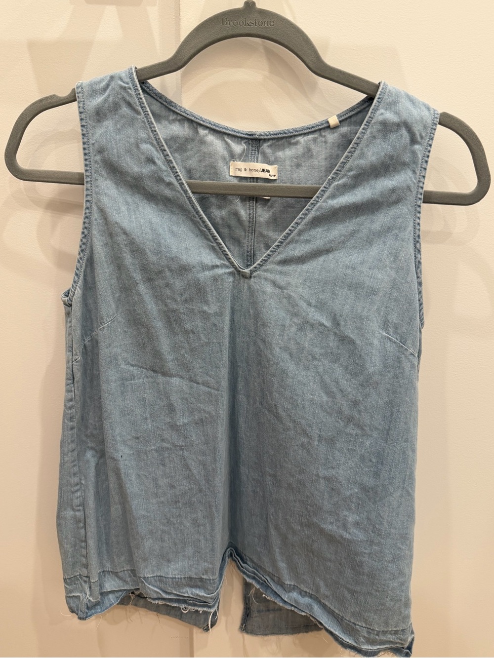 rag & bone Light Blue Denim V-Neck Sleeveless Tank